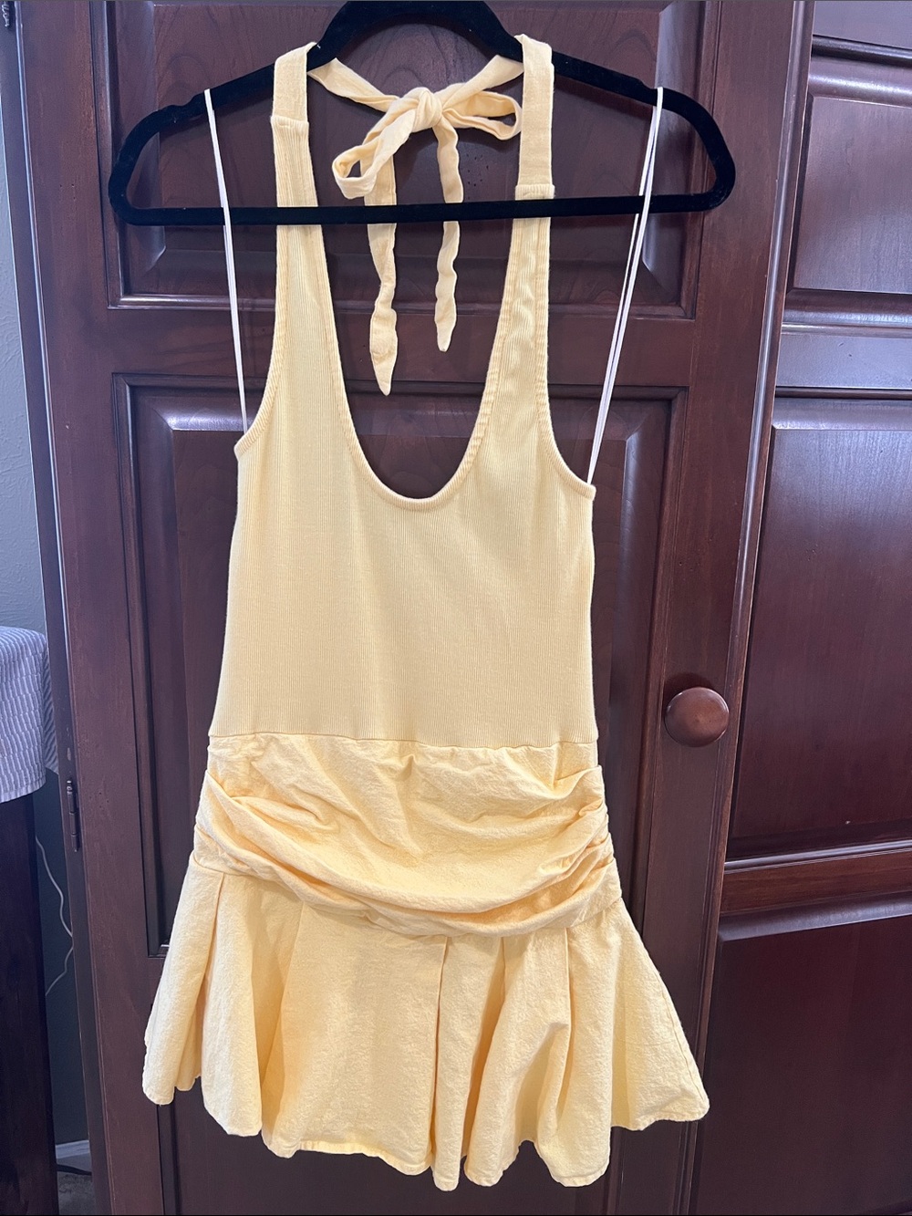 Yellow Halter Ruffle Hem Chemise